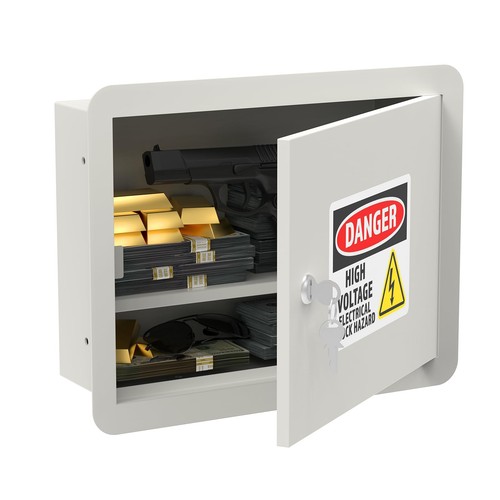 Hidden wall safe with electrical panel decoy door